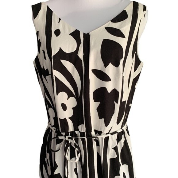 Talbots Large Floral Black & White Cotton Lightweight Midi Dress Sz 6 - Picture 3 of 8